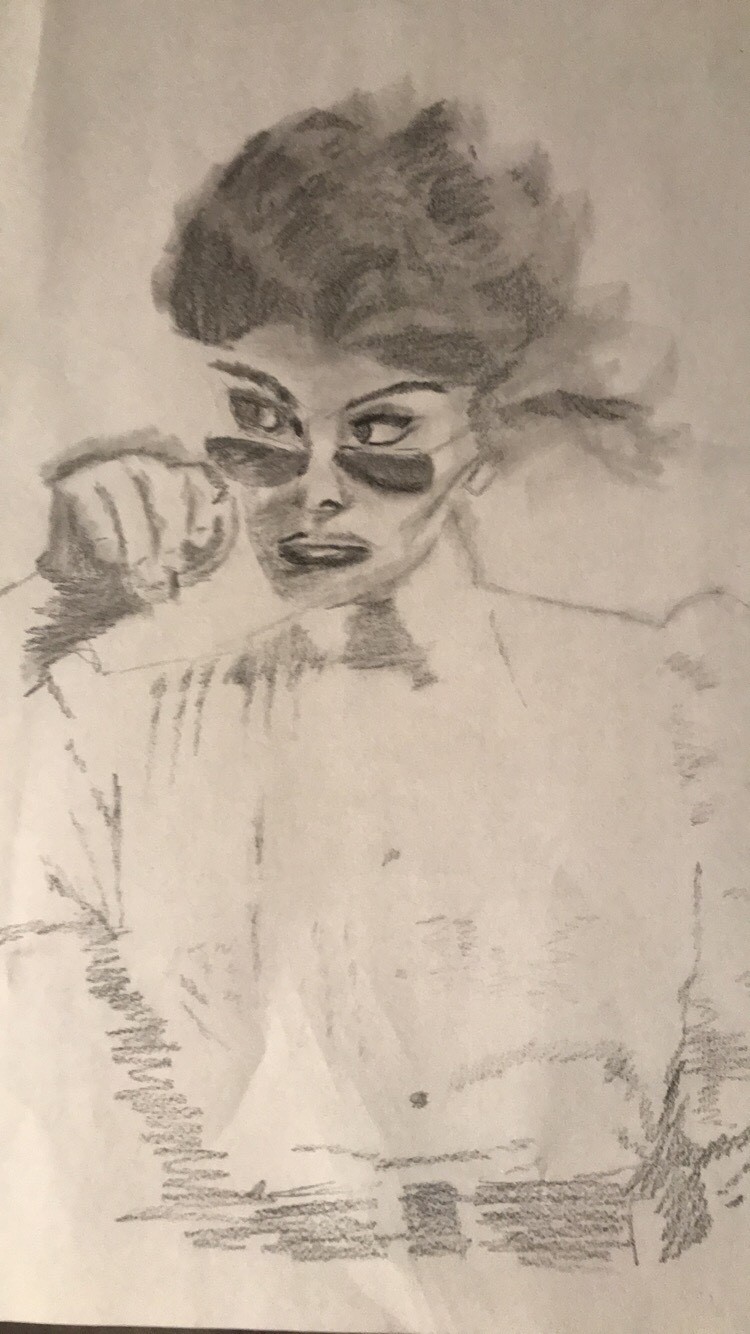 drawing of a woman wearing glasses